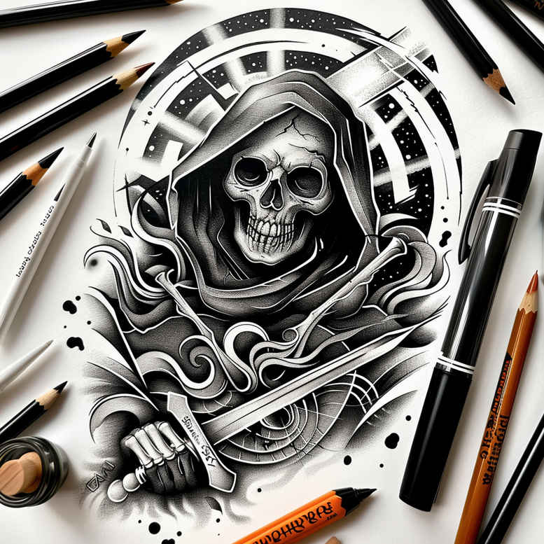 artistic-detail-skull-tattoo – tattoo design ideas free ai generated – creepy – for-side – Gallery: skulls-inkby-ai