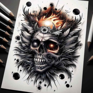 artistic-detail-skull-tattoo – tattoo design ideas free ai generated – despair – for-side – Gallery: skulls-inkby-ai