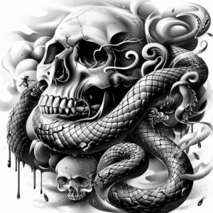 artistic-detail-skull-tattoo – tattoo design ideas free ai generated – evil-grin – for-shoulder – Gallery: skulls-inkby-ai
