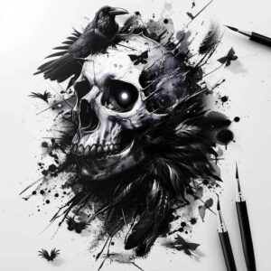 artistic-detail-skull-tattoo – tattoo design ideas free ai generated – moody – for-forearm – Gallery: skulls-inkby-ai