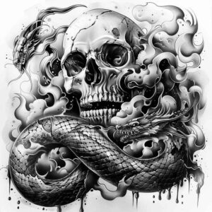 artistic-skull-tattoo – tattoo design ideas free ai generated – deformed – for-chest – Gallery: skulls-inkby-ai