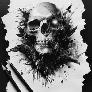 artistic-skull-tattoo – tattoo design ideas free ai generated – demonic – for-back-of-neck – Gallery: skulls-inkby-ai