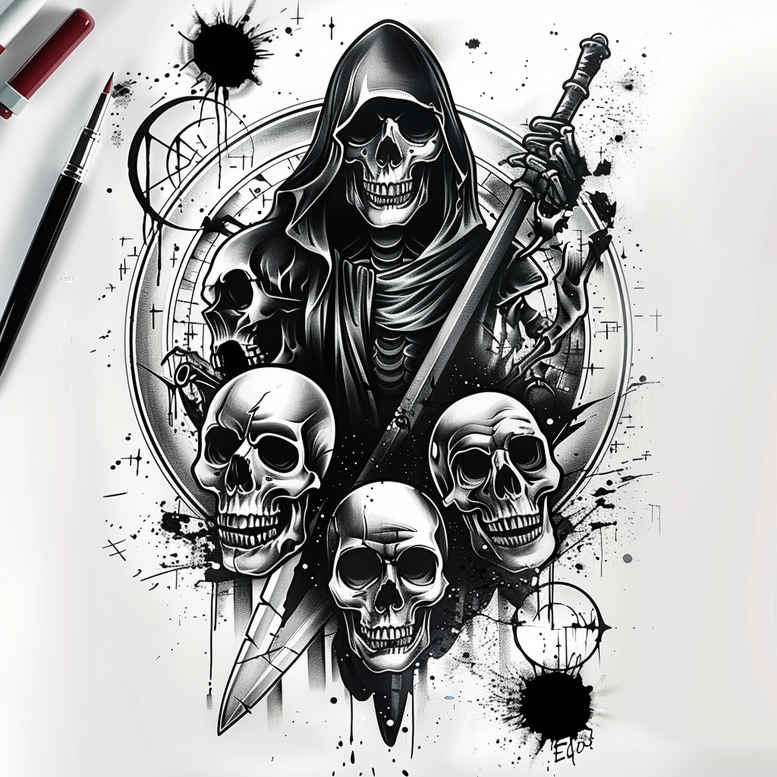 artistic-skull-tattoo – tattoo design ideas free ai generated – whispering – for-toe – Gallery: skulls-inkby-ai
