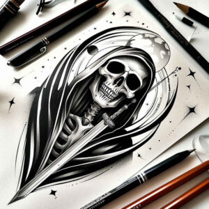 bold-contour-skull-tattoo – tattoo design ideas free ai generated – eerie – for-toe – Gallery: skulls-inkby-ai