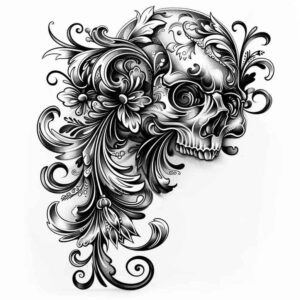 bold-contour-skull-tattoo – tattoo design ideas free ai generated – empty – for-elbow – Gallery: skulls-inkby-ai
