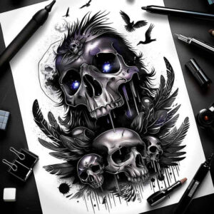 bold-contour-skull-tattoo – tattoo design ideas free ai generated – silence – for-hip – Gallery: skulls-inkby-ai