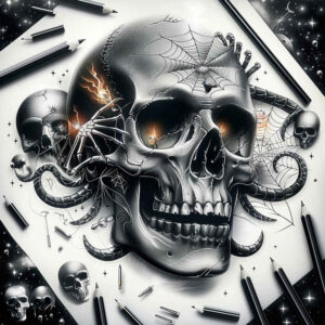 colorful-skull-tattoo – tattoo design ideas free ai generated – spectral – for-sternum – Gallery: skulls-inkby-ai