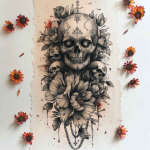 contour-skull-tattoo – tattoo design ideas free ai generated – dreadful – for-chest – Gallery: skulls-inkby-ai