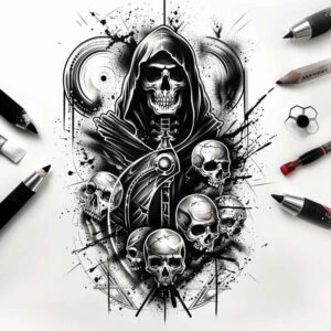 courage-symbol-skull-tattoo – tattoo design ideas free ai generated – faded-memory – for-side-torso – Gallery: skulls-inkby-ai