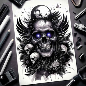 death-symbol-skull-tattoo – tattoo design ideas free ai generated – crawling – for-shin – Gallery: skulls-inkby-ai