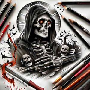 death-symbol-skull-tattoo – tattoo design ideas free ai generated – creeping-shadow – for-toe – Gallery: skulls-inkby-ai