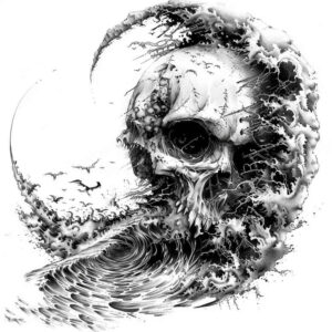death-symbol-skull-tattoo – tattoo design ideas free ai generated – deep-shadows – for-knee – Gallery: skulls-inkby-ai