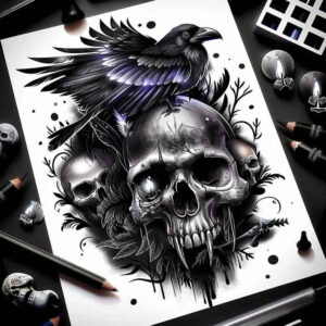 death-symbol-skull-tattoo – tattoo design ideas free ai generated – distorted – for-foot – Gallery: skulls-inkby-ai