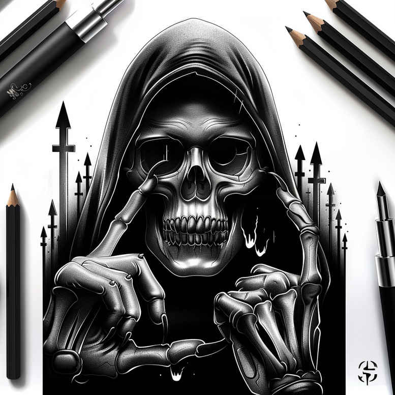 death-symbol-skull-tattoo – tattoo design ideas free ai generated – phantom – for-upper-chest – Gallery: skulls-inkby-ai