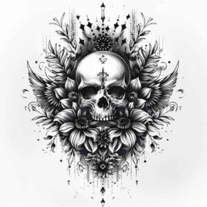 detailed-skull-tattoo – tattoo design ideas free ai generated – bizarre – for-upper-chest – Gallery: skulls-inkby-ai