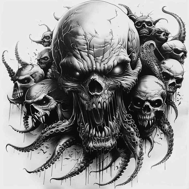 detailed-skull-tattoo – tattoo design ideas free ai generated – frightening – for-lower-arm – Gallery: skulls-inkby-ai