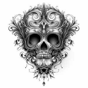 detailed-skull-tattoo – tattoo design ideas free ai generated – stitched – for-lower-thigh – Gallery: skulls-inkby-ai