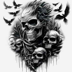 energy-motif-skull-tattoo – tattoo design ideas free ai generated – decaying – for-lower-arm – Gallery: skulls-inkby-ai