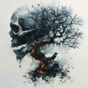 energy-motif-skull-tattoo – tattoo design ideas free ai generated – distorted – for-side-torso – Gallery: skulls-inkby-ai