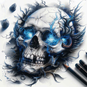 energy-motif-skull-tattoo – tattoo design ideas free ai generated – dreadful – for-foot – Gallery: skulls-inkby-ai