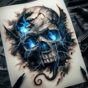 energy-motif-skull-tattoo – tattoo design ideas free ai generated – faded – for-ankle – Gallery: skulls-inkby-ai
