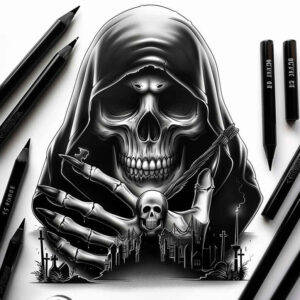 energy-motif-skull-tattoo – tattoo design ideas free ai generated – paranormal – for-outer-arm – Gallery: skulls-inkby-ai