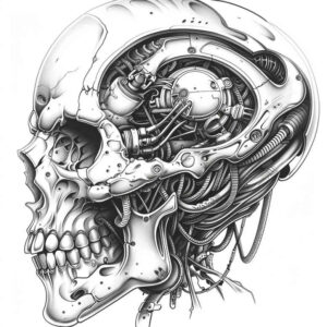 energy-skull-tattoo – tattoo design ideas free ai generated – distorted – for-shoulder-blade – Gallery: skulls-inkby-ai