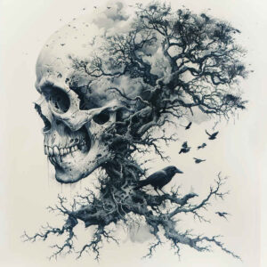 energy-skull-tattoo – tattoo design ideas free ai generated – hellish – for-upper-back – Gallery: skulls-inkby-ai