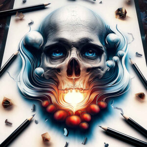 energy-skull-tattoo – tattoo design ideas free ai generated – murky – for-upper-arm – Gallery: skulls-inkby-ai