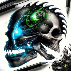 energy-skull-tattoo – tattoo design ideas free ai generated – screaming – for-back – Gallery: skulls-inkby-ai