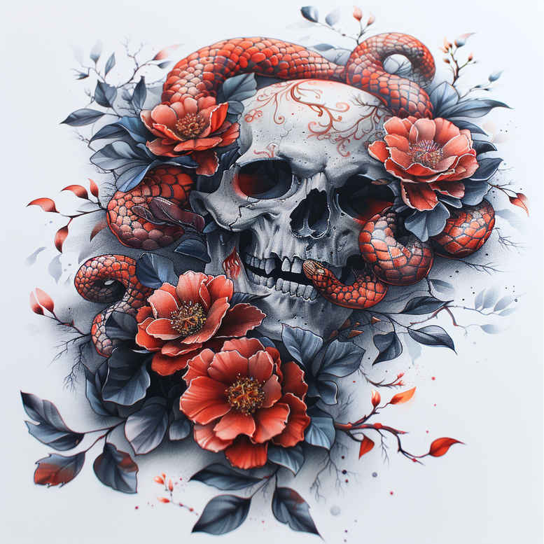 energy-skull-tattoo – tattoo design ideas free ai generated – shadowy – for-lower-leg – Gallery: skulls-inkby-ai