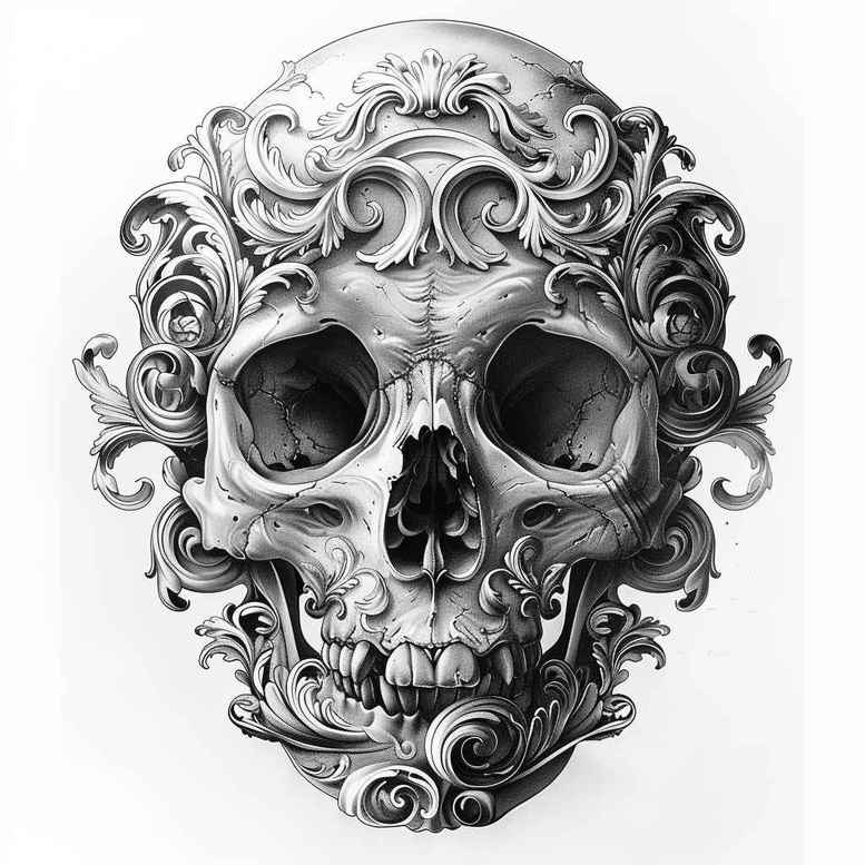 expression-skull-tattoo – tattoo design ideas free ai generated – abandoned – for-shin – Gallery: skulls-inkby-ai