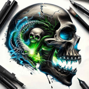 expression-skull-tattoo – tattoo design ideas free ai generated – demonic – for-upper-chest – Gallery: skulls-inkby-ai