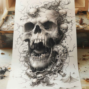 expression-skull-tattoo – tattoo design ideas free ai generated – evil-spirit – for-temple – Gallery: skulls-inkby-ai