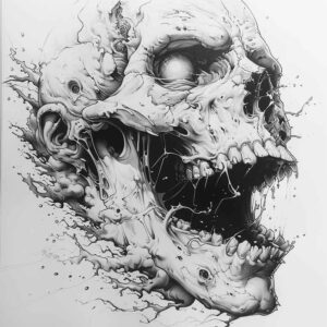 expression-skull-tattoo – tattoo design ideas free ai generated – mirror-image – for-elbow – Gallery: skulls-inkby-ai