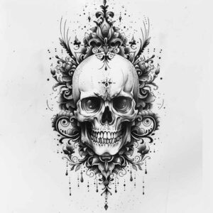 expression-skull-tattoo – tattoo design ideas free ai generated – mystic-darkness – for-shin – Gallery: skulls-inkby-ai