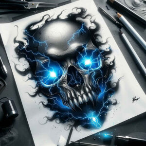feather-skull-tattoo – tattoo design ideas free ai generated – abyss – for-side-torso – Gallery: skulls-inkby-ai