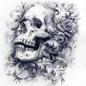 feather-skull-tattoo – tattoo design ideas free ai generated – black-fog – for-calf – Gallery: skulls-inkby-ai