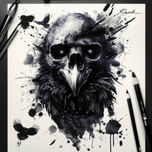 feather-skull-tattoo – tattoo design ideas free ai generated – claw-marks – for-chest – Gallery: skulls-inkby-ai