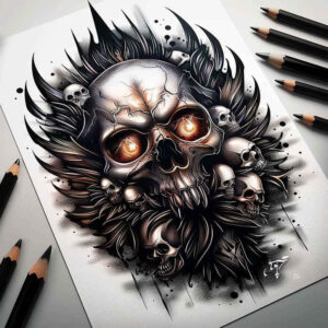 feather-skull-tattoo – tattoo design ideas free ai generated – dark – for-back-of-neck – Gallery: skulls-inkby-ai