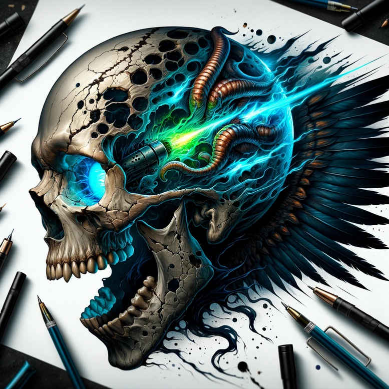feather-skull-tattoo – tattoo design ideas free ai generated – odd – for-temple – Gallery: skulls-inkby-ai