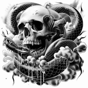 fine-line-skull-tattoo – tattoo design ideas free ai generated – dreadful – for-upper-back – Gallery: skulls-inkby-ai