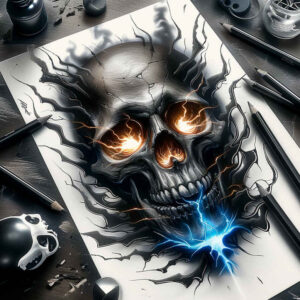fine-line-skull-tattoo – tattoo design ideas free ai generated – ghostly – for-sternum – Gallery: skulls-inkby-ai