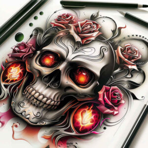 fine-line-skull-tattoo – tattoo design ideas free ai generated – macabre – for-outer-arm – Gallery: skulls-inkby-ai