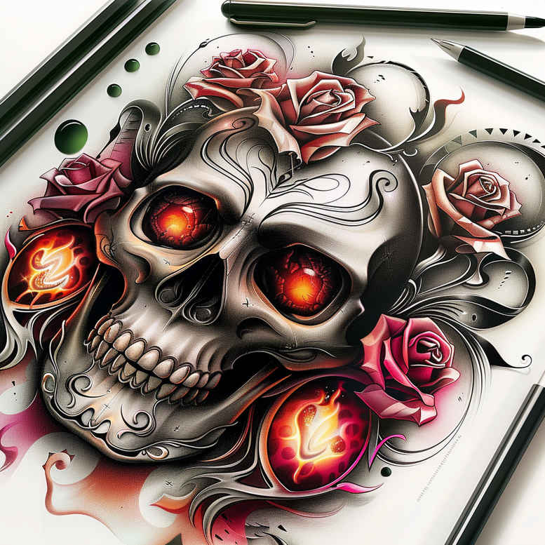 fine-line-skull-tattoo – tattoo design ideas free ai generated – macabre – for-outer-arm – Gallery: skulls-inkby-ai