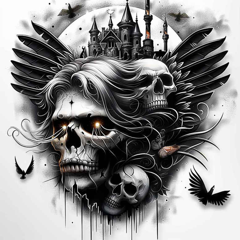 geometric-skull-tattoo – tattoo design ideas free ai generated – demonic – for-upper-back – Gallery: skulls-inkby-ai