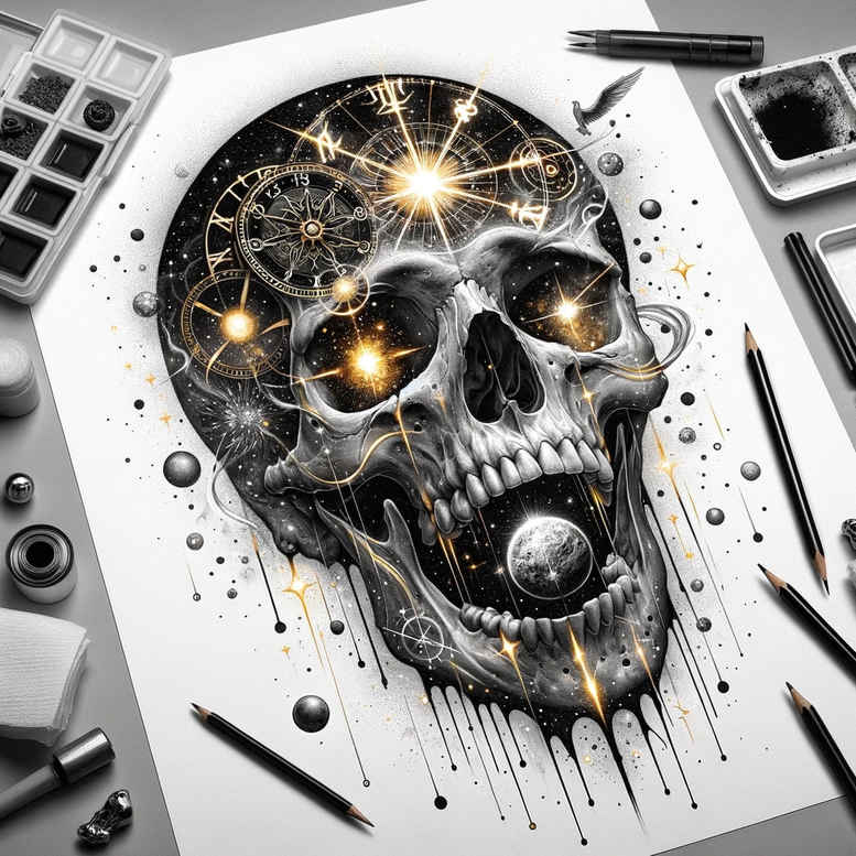 geometric-skull-tattoo – tattoo design ideas free ai generated – empty – for-hip – Gallery: skulls-inkby-ai