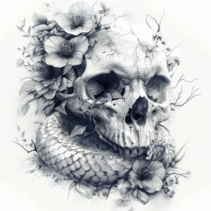 geometric-skull-tattoo – tattoo design ideas free ai generated – rotting – for-lower-thigh – Gallery: skulls-inkby-ai