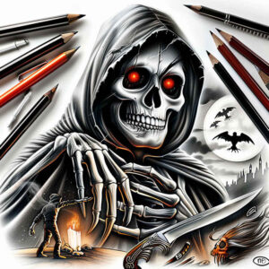 life-motif-skull-tattoo – tattoo design ideas free ai generated – cursed – for-scapula – Gallery: skulls-inkby-ai