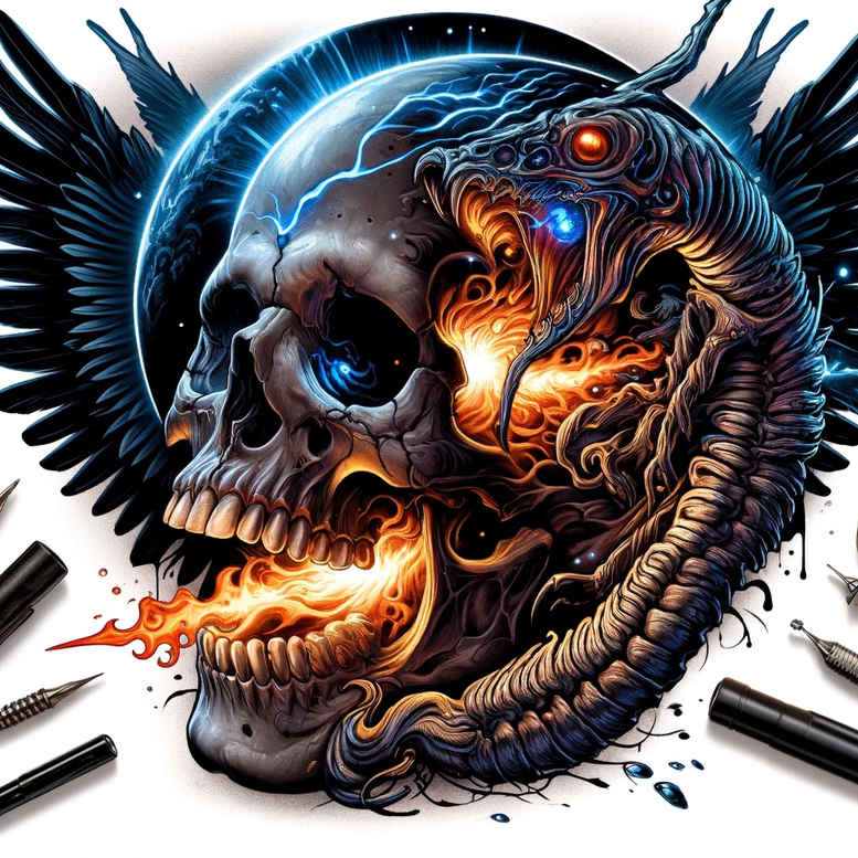 life-motif-skull-tattoo – tattoo design ideas free ai generated – madness – for-lower-back – Gallery: skulls-inkby-ai